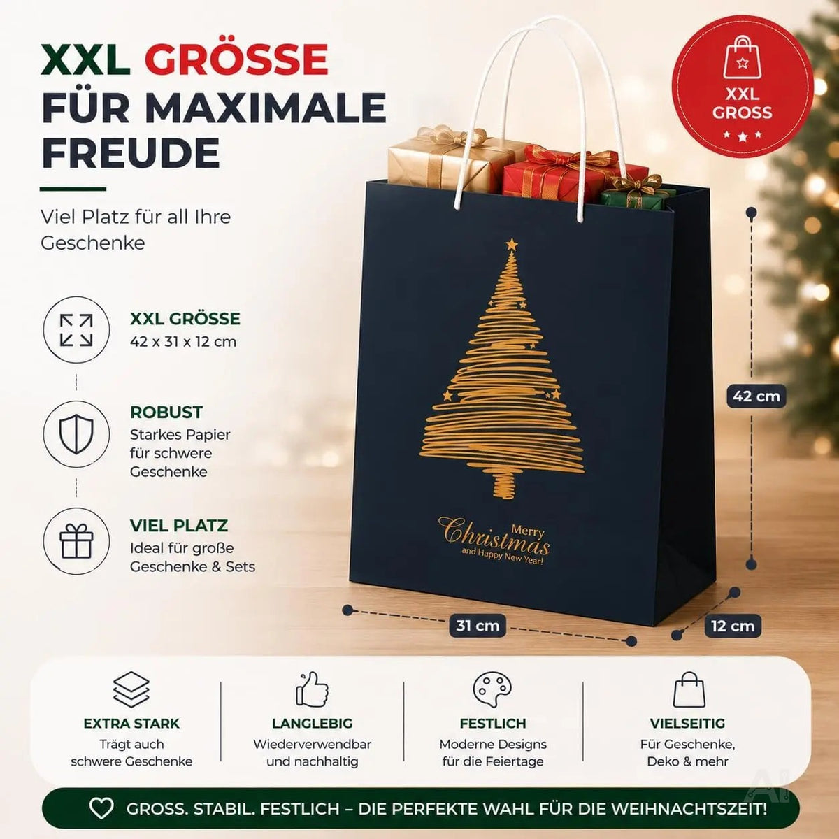 12 XXL Weihnachtstaschen Geschenktaschen für einzigartige Geschenke – Detailansicht 5