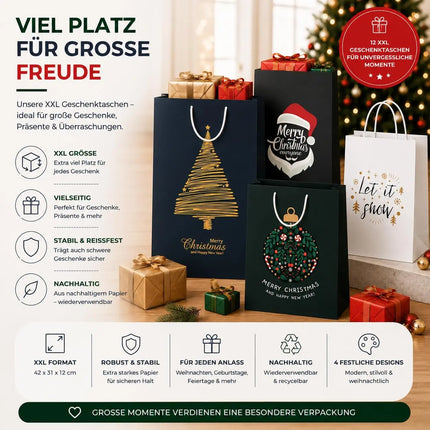 12 XXL Weihnachtstaschen Geschenktaschen für einzigartige Geschenke