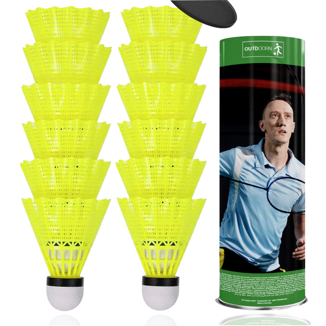 12x Federbälle gelb für Badminton: Für Training und Wettkampf - Federball Badmintonbälle - Federball für Outdoor und Indoor