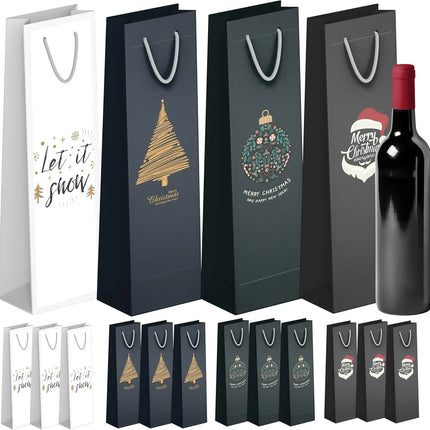12x Flaschentüten & Weihnachtstaschen für Weihnachten - Bottle Bag - Weintragetaschen - Tüten Geschenktüten für Flaschen - Geschenktaschen - Weintragetasche & Weintüte