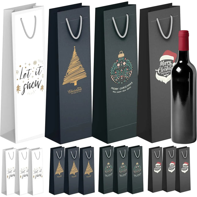 12x Flaschentüten & Weihnachtstaschen für Weihnachten - Bottle Bag - Weintragetaschen - Tüten Geschenktüten für Flaschen - Geschenktaschen - Weintragetasche & Weintüte