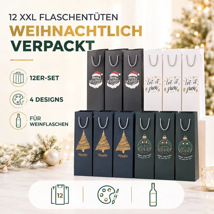 12x Flaschentüten & Weihnachtstaschen für Weihnachten - Bottle Bag - Weintragetaschen