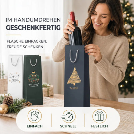 12x Flaschentüten & Weihnachtstaschen für Weihnachten - Bottle Bag - Weintragetaschen – Detailansicht 6