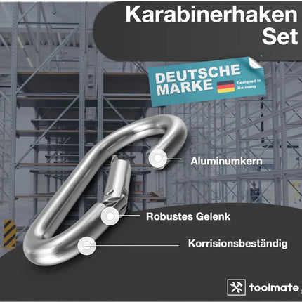 12x Karabinerhaken Set - 55 mm - Schnapphaken & Karabiner klein aus Aluminium