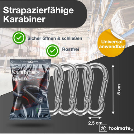 12x Karabinerhaken Set - 55 mm - Schnapphaken & Karabiner klein aus Aluminium