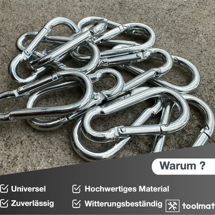 12x Karabinerhaken Set - 55 mm - Schnapphaken & Karabiner klein aus Aluminium