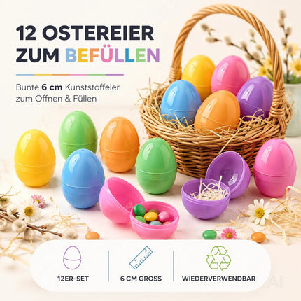 12x Ostereier zum befüllen - Bunte 6 cm Plastikeier Kunststoffeier Überraschungseier zum Öffnen – Detailansicht 3