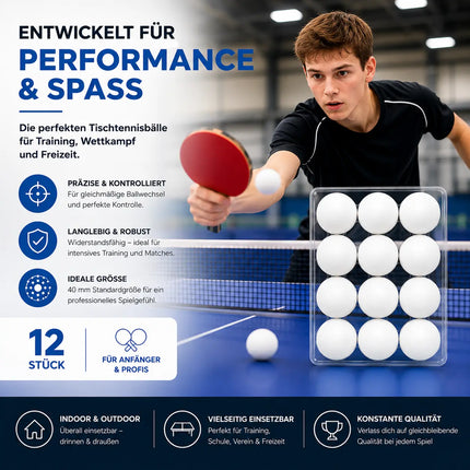 12x Tischtennisbälle Ball Bälle weiß Set Tischtennisball 40 mm Ping Pong