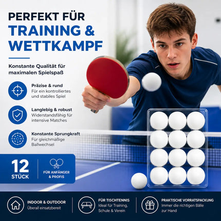 12x Tischtennisbälle Ball Bälle weiß Set Tischtennisball 40 mm Ping Pong