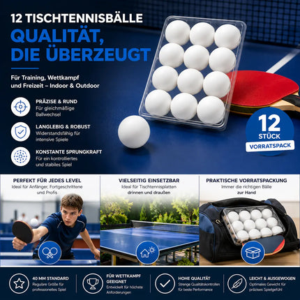 12x Tischtennisbälle Ball Bälle weiß Set Tischtennisball 40 mm Ping Pong