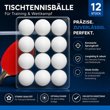 12x Tischtennisbälle Ball Bälle weiß Set Tischtennisball 40 mm Ping Pong