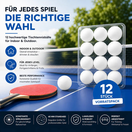 12x Tischtennisbälle Ball Bälle weiß Set Tischtennisball 40 mm Ping Pong