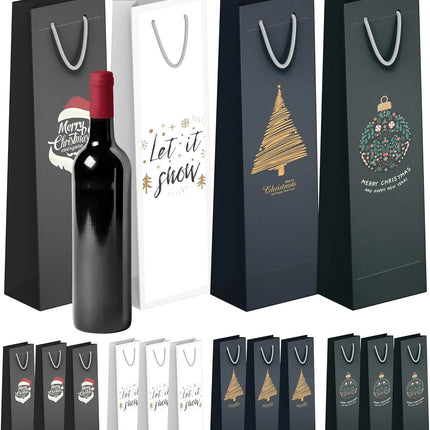 12x XXL Flaschentüten Geschenktüten Bottle Bag Flaschen Weihnachten Weihnachtstüte Geschenktaschen für Weintragetasche & Weintüte & Weihnachtstaschen