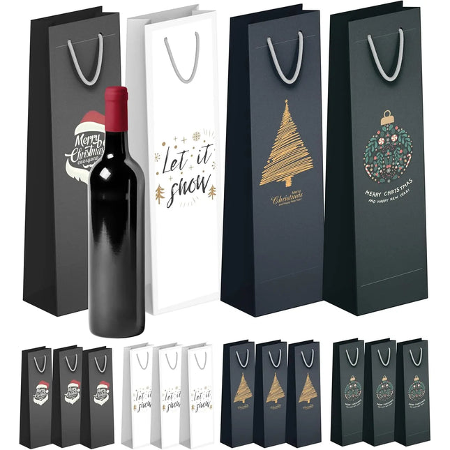 12x XXL Flaschentüten Geschenktüten Bottle Bag Flaschen Weihnachten Weihnachtstüte Geschenktaschen für Weintragetasche & Weintüte & Weihnachtstaschen