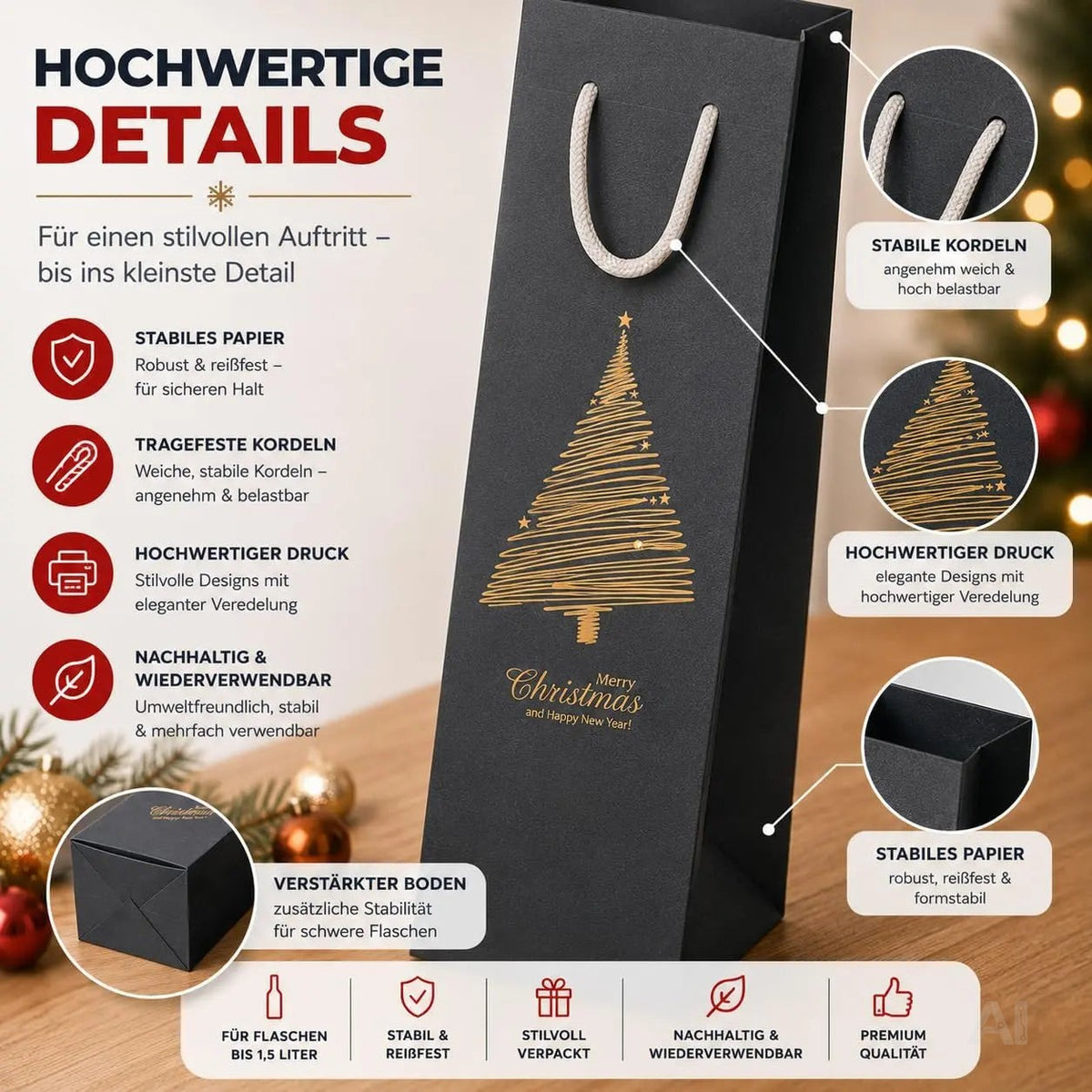 12x XXL Flaschentüten Geschenktüten Bottle Bag Weihnachten – Detailansicht 5