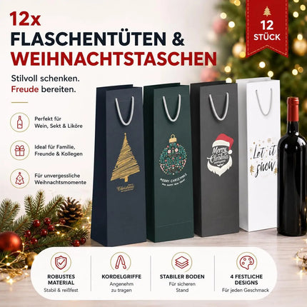 12x XXL Flaschentüten Weihnachten Bootle Bag Flaschen Weihnachten