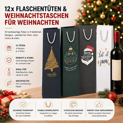 12x XXL Flaschentüten Weihnachten Bootle Bag Flaschen Weihnachten