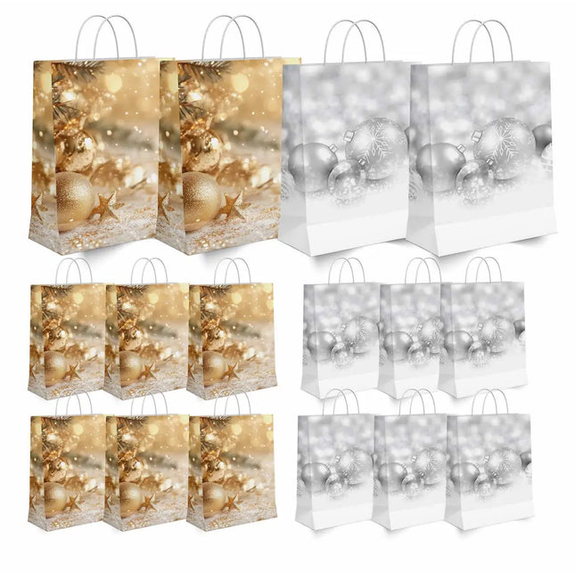 12x XXL Geschenktaschen Weihnachten - Geschenktüten ca. 23 x 17 cm Weihnachtstaschen für Geschenke ( silber & gold )