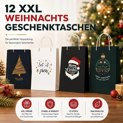 12x XXL Weihnachtstaschen Geschenktüten Weihnachtstüte Geschenktaschen Modern