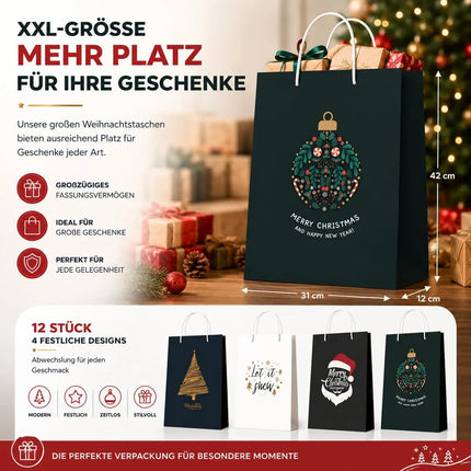 12x XXL Weihnachtstaschen Geschenktüten Weihnachtstüte Geschenktaschen Modern