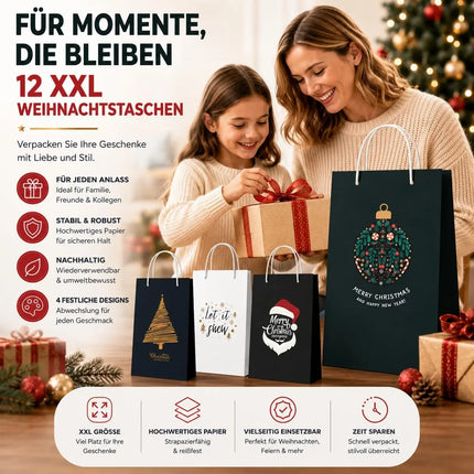 12x XXL Weihnachtstaschen Geschenktüten Weihnachtstüte Geschenktaschen Modern