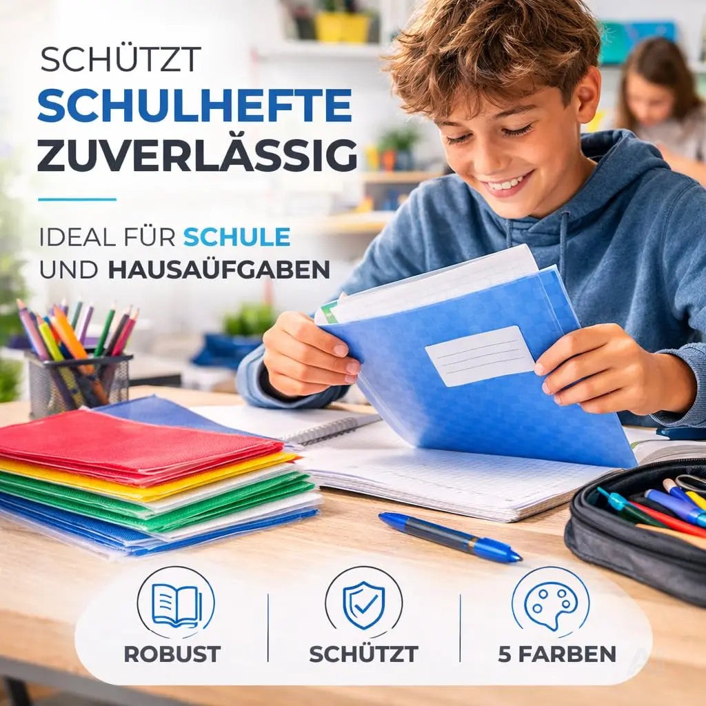 15x bunte Hefthüllen A4 – Heftumschläge & Heftschoner für Schulhefte, Bücher & Schulbücher – Detailansicht 2