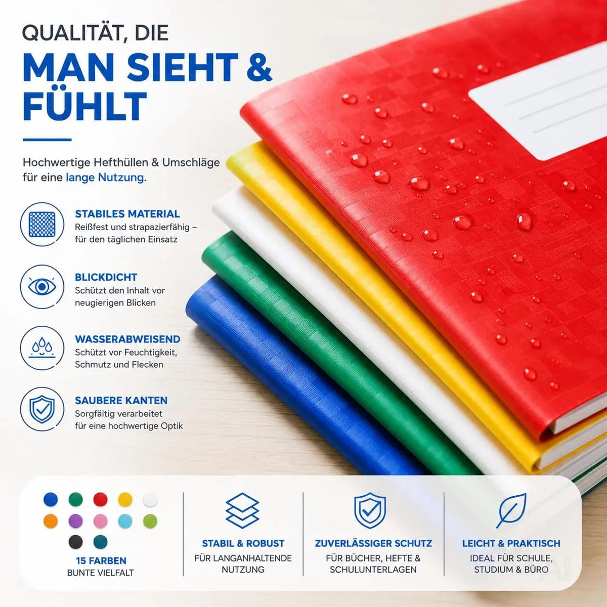 15x bunte Hefthüllen A4 – Heftumschläge & Heftschoner für Schulhefte, Bücher & Schulbücher – Detailansicht 3