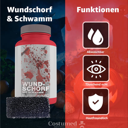 15 ml Blut - Fake Blood mit Wundschorf - täuschend echt & abwaschbar - Kunstblut - für Halloween & Fasching zum Schminken und Verkleiden