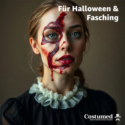 15 ml Blut - Fake Blood mit Wundschorf - täuschend echt & abwaschbar - Kunstblut - für Halloween & Fasching zum Schminken und Verkleiden