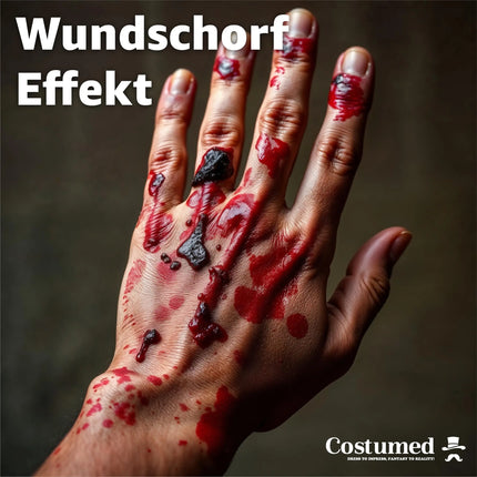 15 ml Blut - Fake Blood mit Wundschorf - täuschend echt & abwaschbar - Kunstblut - für Halloween & Fasching zum Schminken und Verkleiden