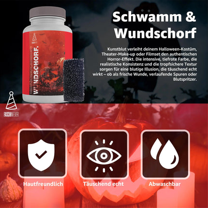 15 ml Blut mit Wundschorf - abwaschbar & täuschend echt - &Kunstblut zum Schminken - Fake Blood Verkleiden - Halloween & Fasching