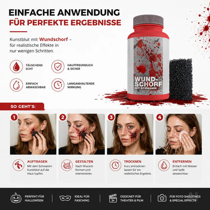 15 ml Blut mit Wundschorf - abwaschbar & täuschend echt - &Kunstblut zum Schminken - Fake Blood – Detailansicht 2