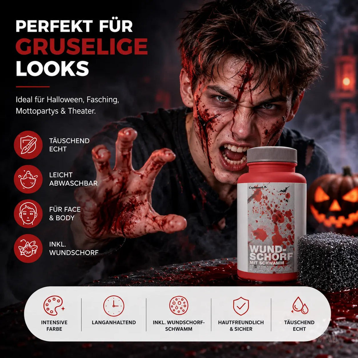 15 ml Blut mit Wundschorf - abwaschbar & täuschend echt - &Kunstblut zum Schminken - Fake Blood – Detailansicht 3