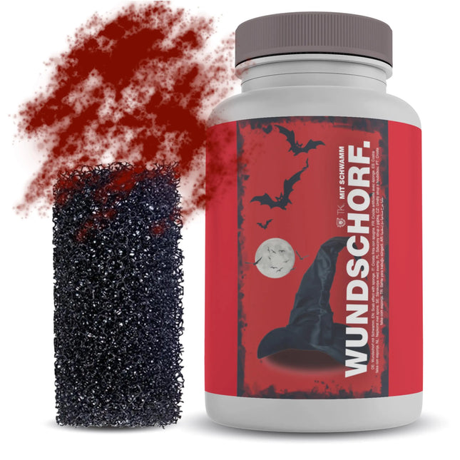 15 ml Kunstblut mit Wundschorf Schwamm Krustenblut - Fake Blood - Blut zum Schminken und Verkleiden and Halloween & Fasching - Abwaschbar & täuschend echt