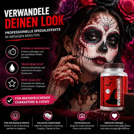 15 ml Kunstblut mit Wundschorf Schwamm Krustenblut - Fake Blood - Blut zum Schminken und Verkleiden and Halloween & Fasching - Abwaschbar & täuschend echt