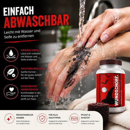 15 ml Kunstblut mit Wundschorf Schwamm Krustenblut - Fake Blood - Blut zum Schminken und Verkleiden and Halloween & Fasching - Abwaschbar & täuschend echt