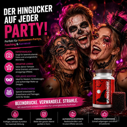 15 ml Kunstblut mit Wundschorf Schwamm Krustenblut - Fake Blood - Blut zum Schminken und Verkleiden and Halloween & Fasching - Abwaschbar & täuschend echt