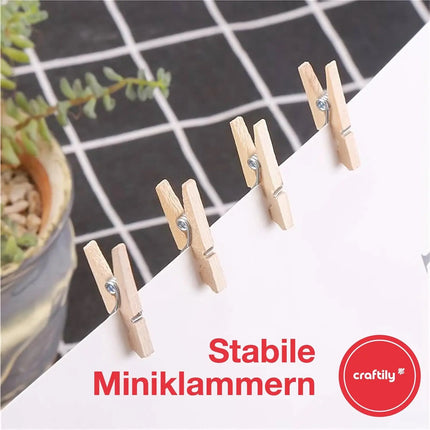 150x Holzklammern 25 mm Mini, Wäscheklammern - Kleine Klammern aus nachhaltigem Holz - Ideal für Fotowände, Fotohalter und DIY-Projekte - Holzwäscheklammern