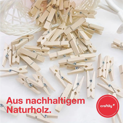 150x Holzklammern 25 mm Mini, Wäscheklammern - Kleine Klammern aus nachhaltigem Holz - Ideal für Fotowände, Fotohalter und DIY-Projekte - Holzwäscheklammern