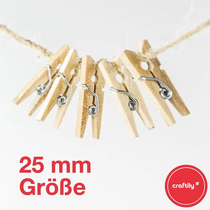 150x Holzklammern 25 mm Mini, Wäscheklammern - Kleine Klammern aus nachhaltigem Holz - Ideal für Fotowände, Fotohalter und DIY-Projekte - Holzwäscheklammern