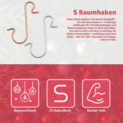 100x Weihnachtsbaum Haken: Baumhaken Kugelaufhänger in Gold und Silber – Detailansicht 6