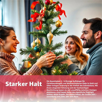 100x Weihnachtsbaum Haken: Baumhaken Kugelaufhänger in Gold und Silber – Detailansicht 3