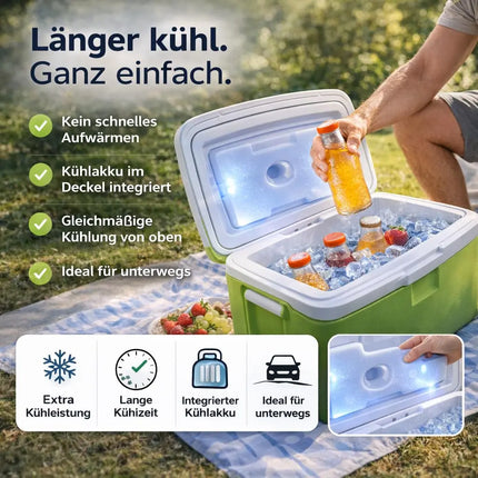 15L Kühlbox mit Kühlakku – Premium Kühltasche mit Kühlelement für Reisen, Camping & Outdoor (Grün)