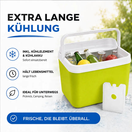 15L Kühlbox mit Kühlakku – Premium Kühltasche mit Kühlelement für Reisen, Camping & Outdoor (Grün)