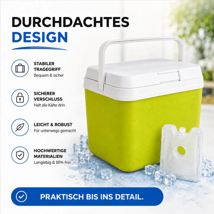 15L Kühlbox mit Kühlakku – Premium Kühltasche mit Kühlelement für Reisen, Camping & Outdoor (Grün)
