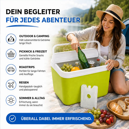 15L Kühlbox mit Kühlakku – Premium Kühltasche mit Kühlelement für Reisen, Camping & Outdoor (Grün)