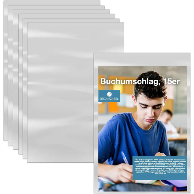 15x Buchumschlag DIN A4 transparent - Buchhülle & Umschlag durchsichtig & klar- für Bücher, Hefte, Buchschoner & Hefthülle