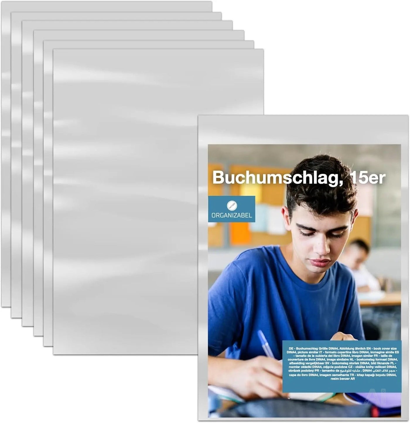 15x Buchumschlag DIN A4 transparent - Buchhülle & Umschlag durchsichtig & klar- für Bücher, Hefte, Buchschoner & Hefthülle