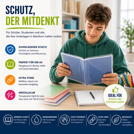 15x Buchumschlag DIN A4 transparent - Buchhülle & Umschlag durchsichtig & klar- für Bücher, Hefte, Buchschoner & Hefthülle