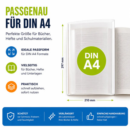 15x Buchumschlag DIN A4 transparent - Buchhülle & Umschlag durchsichtig & klar- für Bücher, Hefte, Buchschoner & Hefthülle